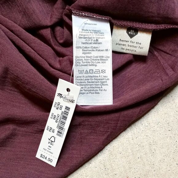 2-Pack of NWT Madewell Womens XXS Ringer Tee Whisper Burgundy T-shirts - Picture 5 of 9